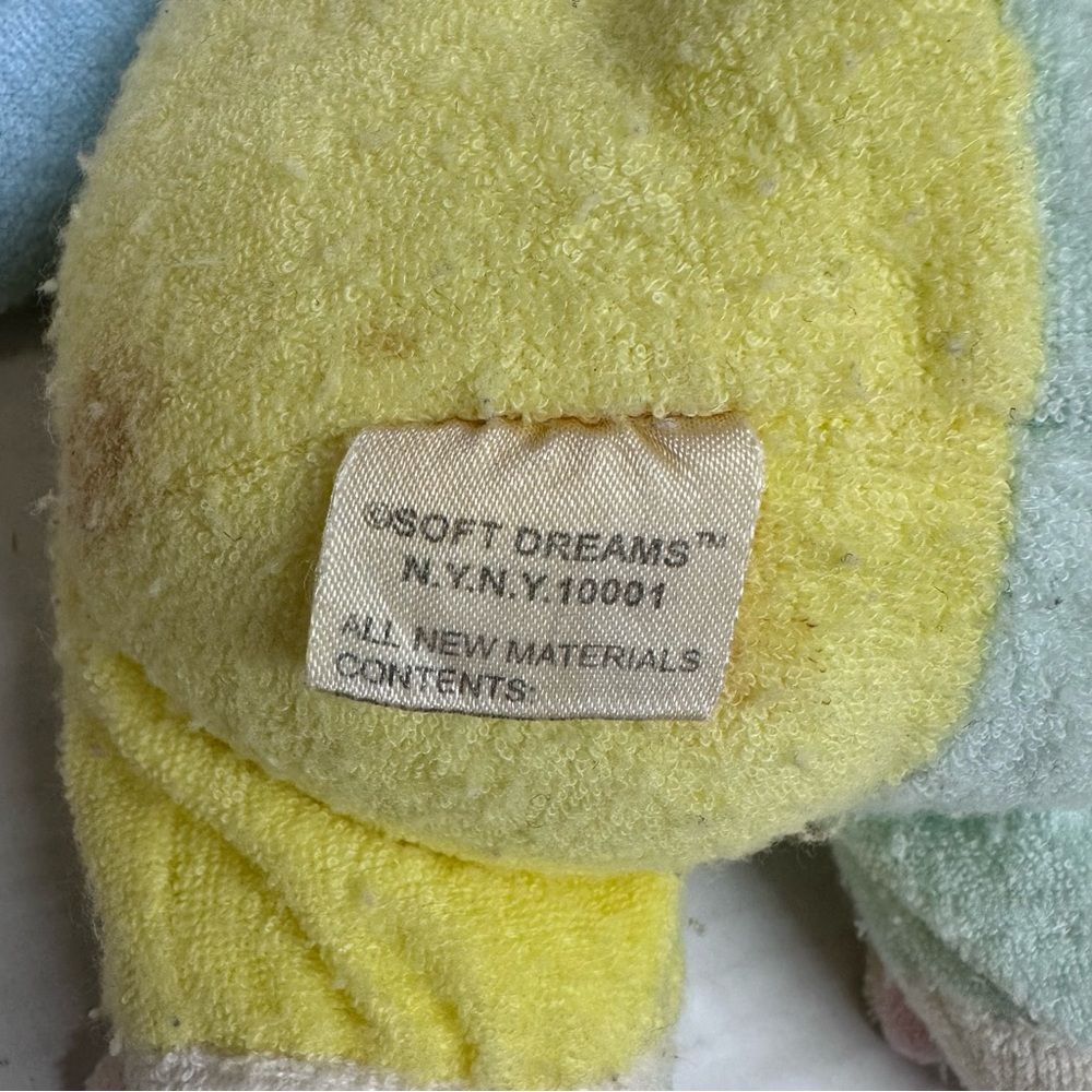 Vintage Soft Dreams Terry Cloth Bear Plush Rattle Toy Bunny Slippers 9” Pastel - Picture 8 of 13